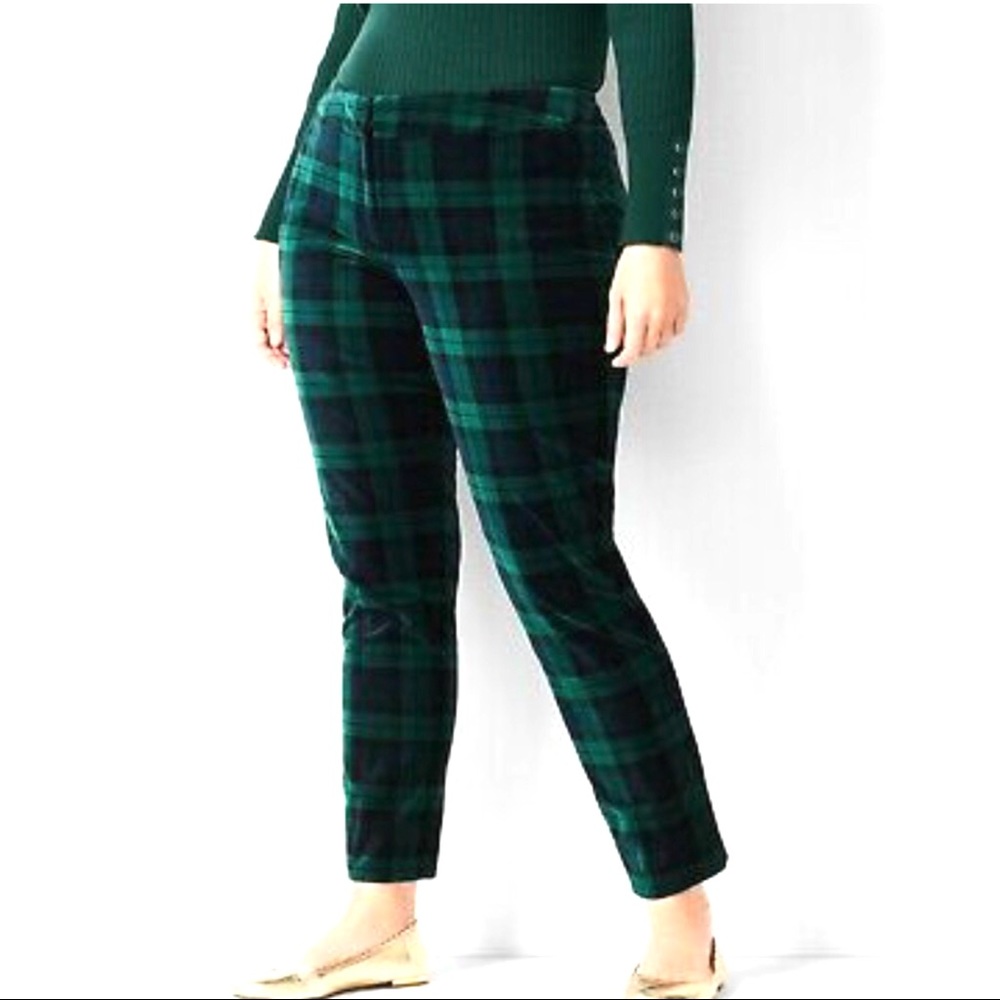 TALBOTS VELVETEEN BLACK-GREEN PLAID ANKLE PANTS.SIZE 16